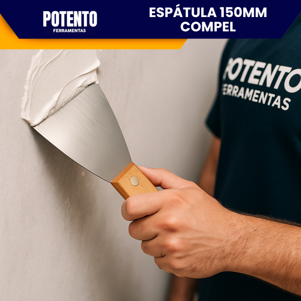 Espátula De Aço Inox Lisa 15cm Com Cabo de Madeira Para Massa Corrida - Imagem 2