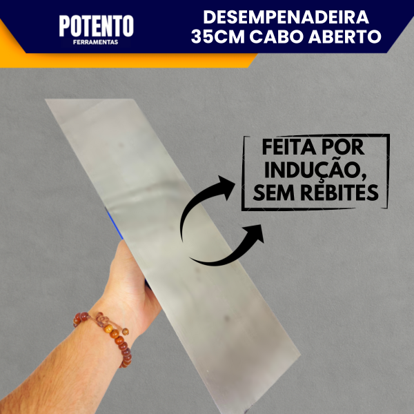 Desempenadeira De Aço Inox Para 35x12cm Cabo Aberto Tigre Como Massa Corrida, Rolada e Acrílica - Imagem 3