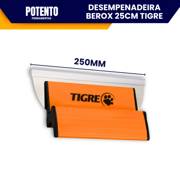 Desempenadeira Berox Tigre 25cm, Aço Inox com Lâmina Flexível, Lisa, Para Massa Corrida - Imagem 3
